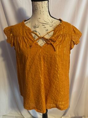 LC Lauren Conrad bright orange/Rust Tie-Neck Flutter Sleeve Blouse